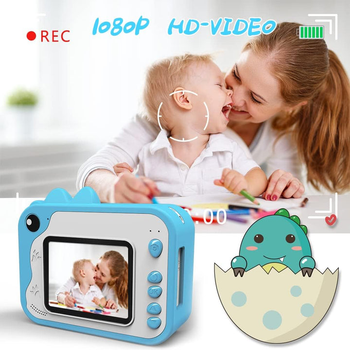 Uleway Dětský instantní fotoaparát s okamžitým tiskem | Motiv dinosaurů, modrá