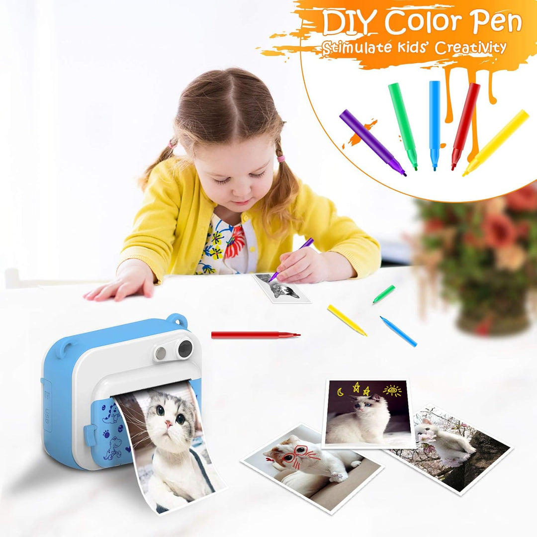 Uleway Dětský instantní fotoaparát s okamžitým tiskem, modrý