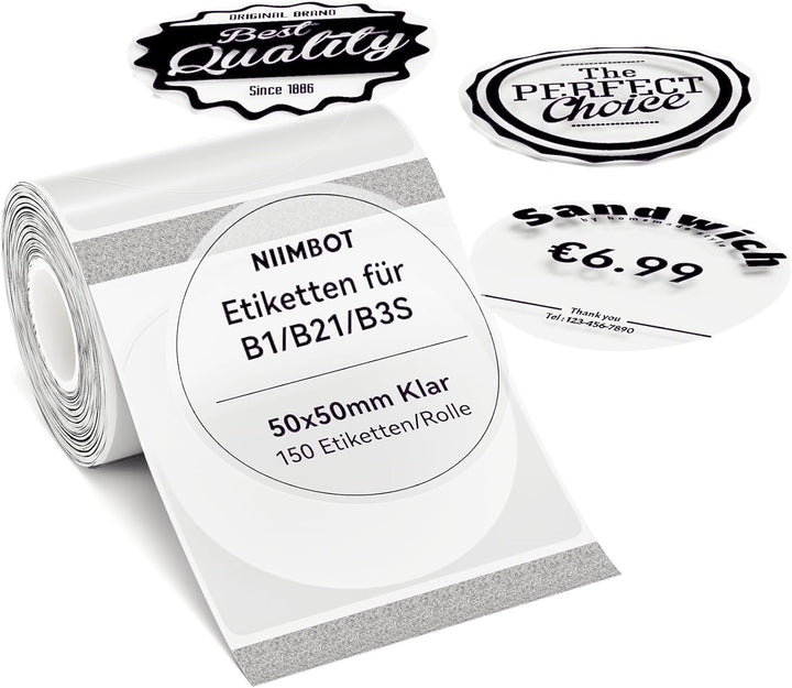Niimbot transparentní samolepící štítky pro tiskárny B21, B21S, B1, B3S, kulatý 50x50mm