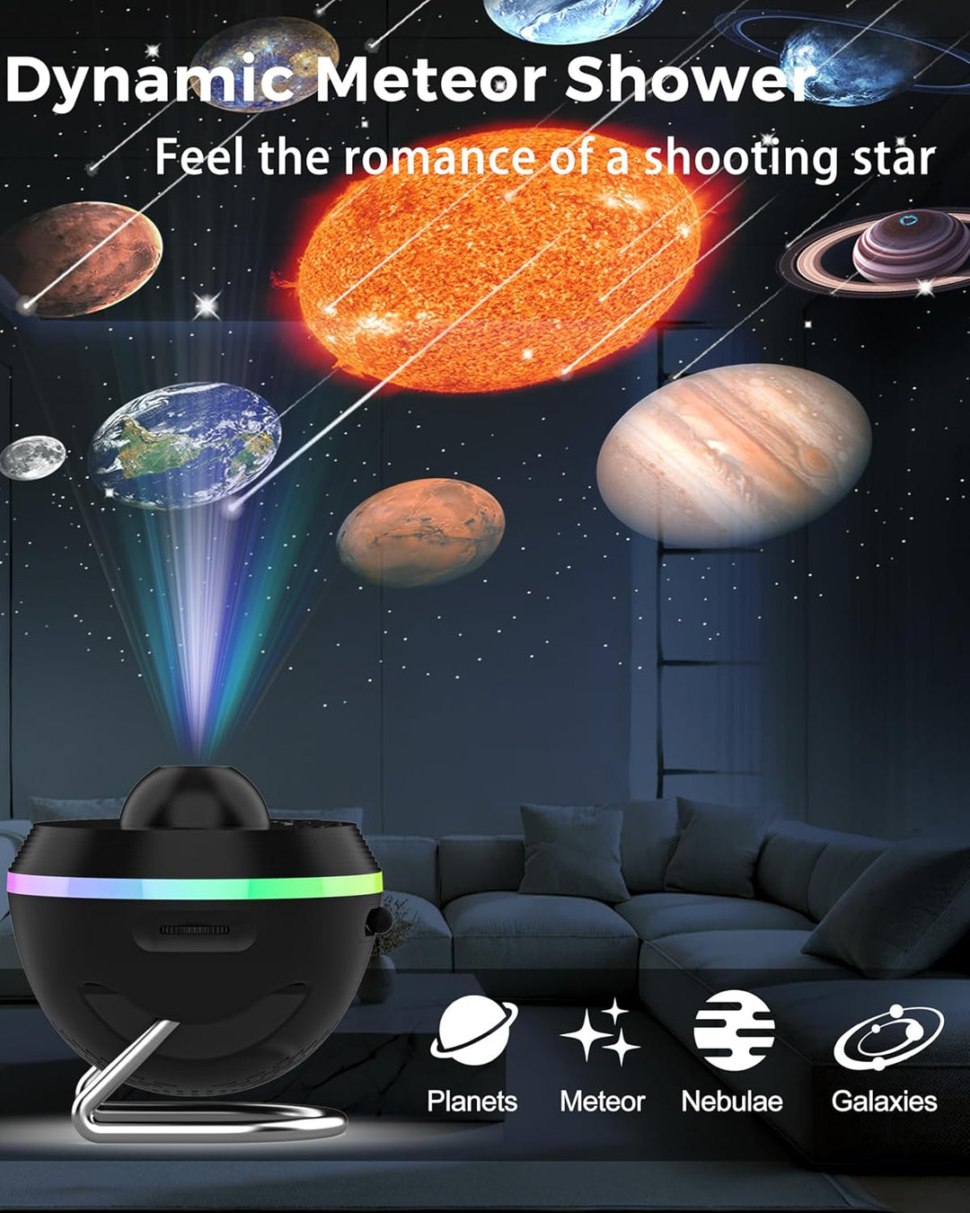Galaxis projektor | Otthoni planetárium meteorit funkcióval | 13 kazetta 4K minőségű felvételekkel
