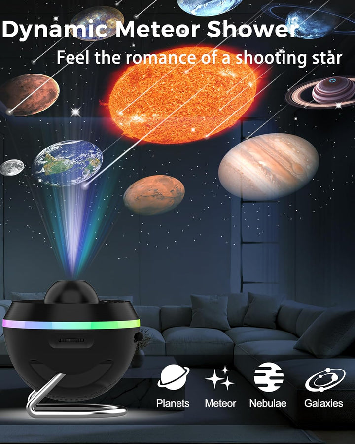 Galaxis projektor | Otthoni planetárium meteorit funkcióval | 13 kazetta 4K minőségű felvételekkel