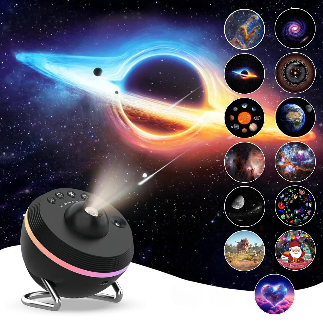 Galaxis projektor | Otthoni planetárium meteorit funkcióval | 13 kazetta 4K minőségű felvételekkel