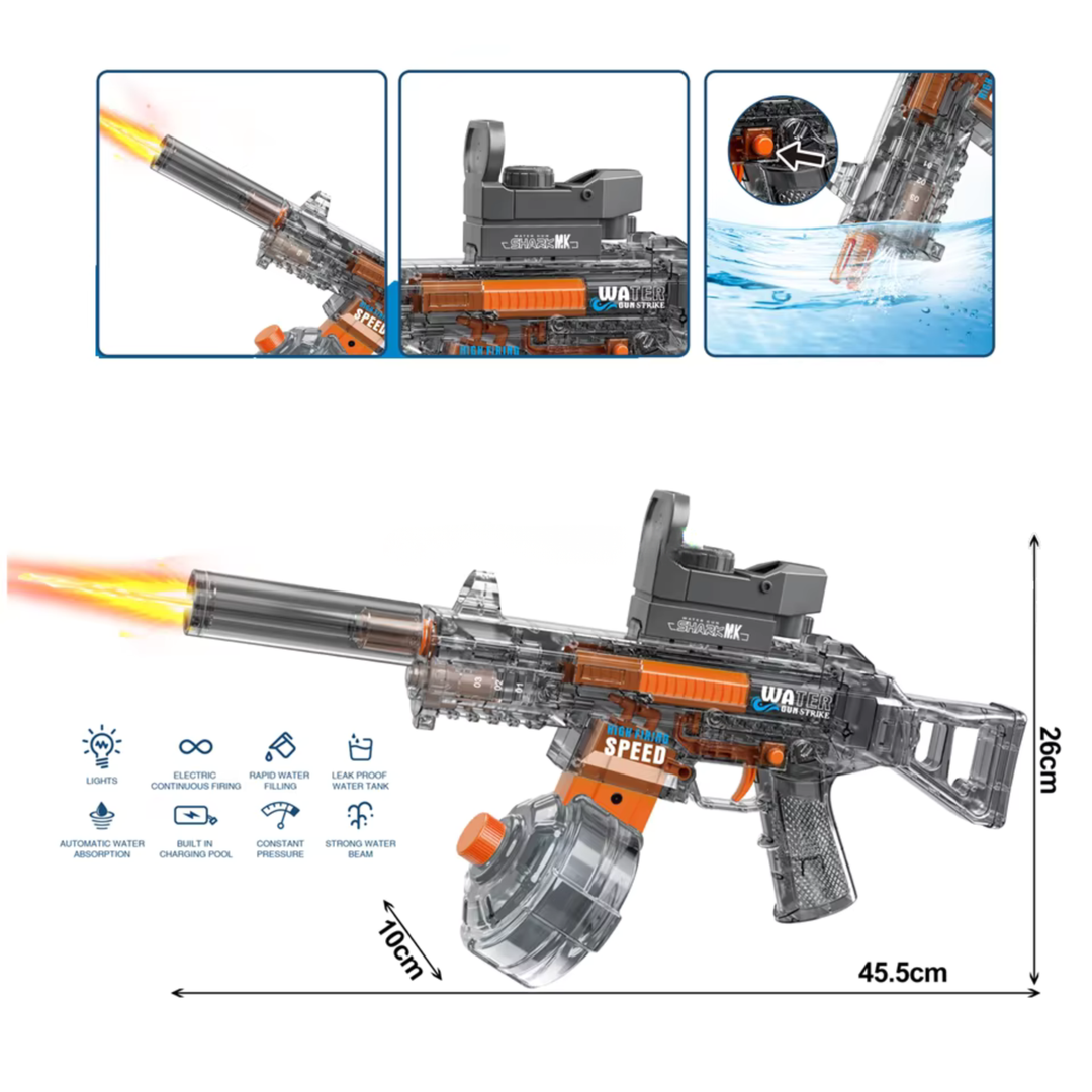 BATTLE Electric water pistol UMP45 – light effects, range 8–10 m, 350 ml tank, 500 mAh battery