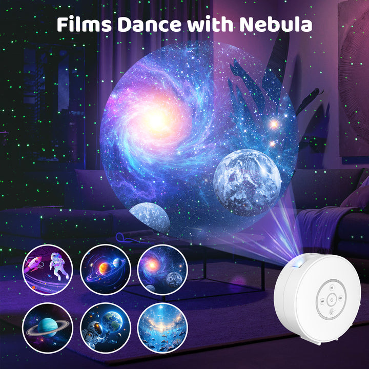 Galaxy and night sky projector - 6 image cassettes, Bluetooth speaker, app control