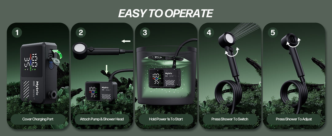 Mytrix Portable Camping Shower – High Water Pressure 10 l/min, 7800 mAh, and 4 Spray Modes