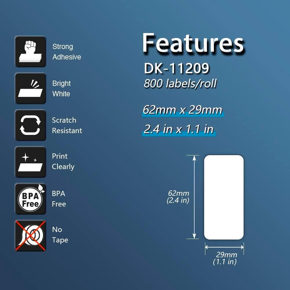 BETCKEY DK-11209 - Self-adhesive address labels 62 x 29 mm, 800 labels/roll, compatible with Brother QL printers