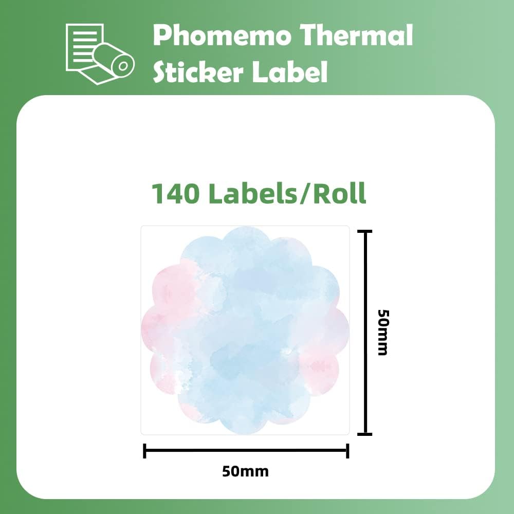 Replacement self-adhesive color labels for Phomemo M110, M120, M200, M220, M221 printer, 50 x 50 mm