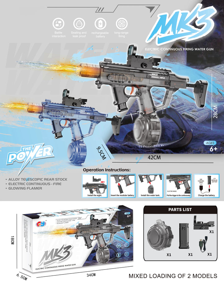 Electric water gun MK3 - range 8-10 m, 270 ml magazine, 800 mAh battery