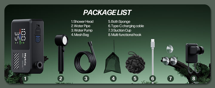 Mytrix Portable Camping Shower – High Water Pressure 10 l/min, 7800 mAh, and 4 Spray Modes