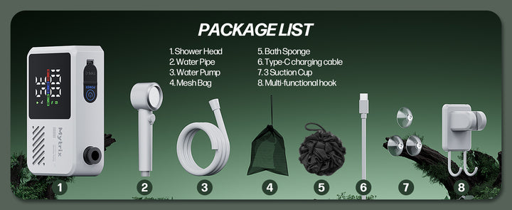 Mytrix Portable Camping Shower – High Water Pressure 10 l/min, 7800 mAh, and 4 Spray Modes