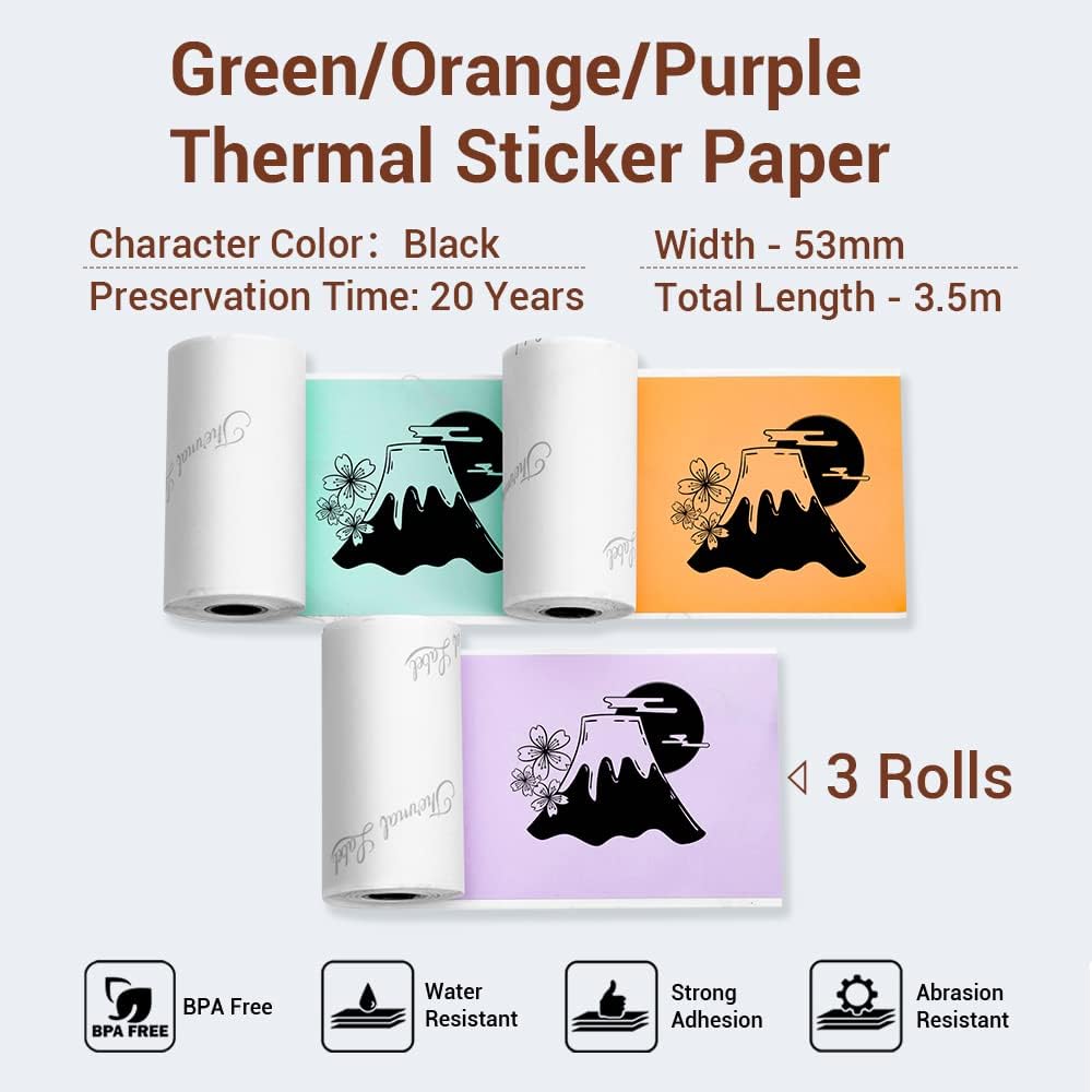 Replacement self-adhesive color labels for PHOMEMO T02, M02 printer | 50 mm x 3.5 m
