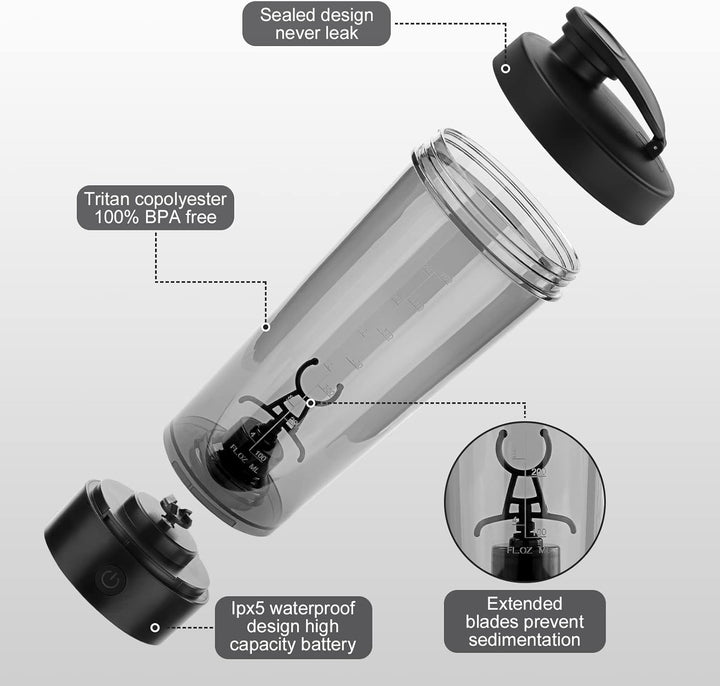 Flintronic Přenosný elektrický šejkr na protein 800 ml, Černá