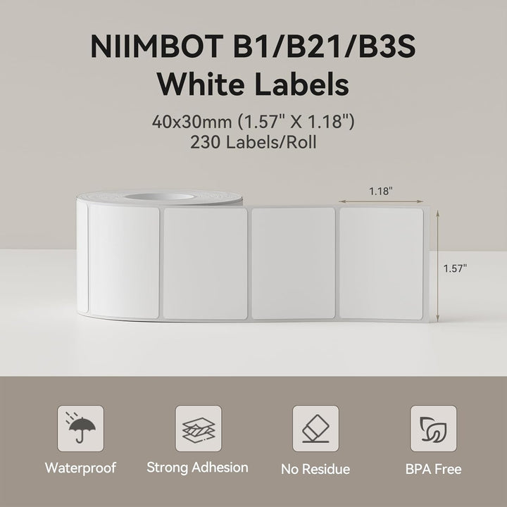 Niimbot náhradní samolepící štítky pro tiskárny B21, B21S, B1, B3S, 40 x 30 mm, 230 ks/role