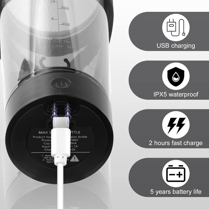 Flintronic Přenosný elektrický šejkr na protein 800 ml, Černá