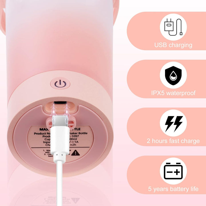 Flintronic Přenosný elektrický šejkr na protein 800 ml, Růžová