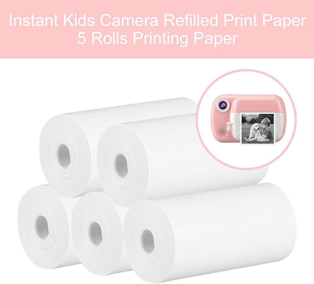 GlobalCrown Replacement Thermal Paper for Kids Instant Cameras – 5 Rolls (5.7 × 3.0 cm), Inkless Printing
