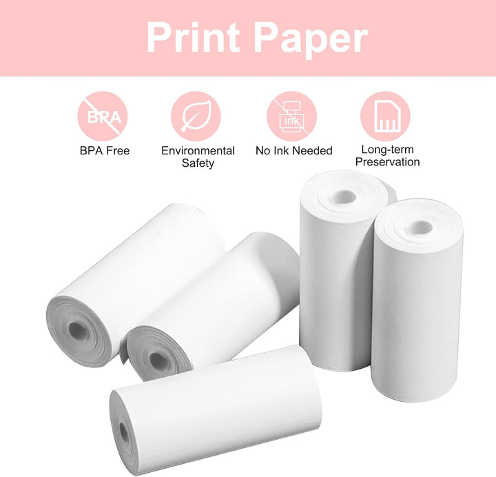 GlobalCrown Replacement Thermal Paper for Kids Instant Cameras – 5 Rolls (5.7 × 3.0 cm), Inkless Printing