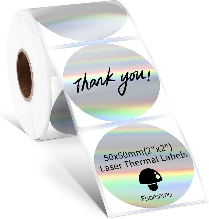 Replacement color labels for Phomemo D520BT printer – Holographic silver, 50 x 50 mm (2x2")