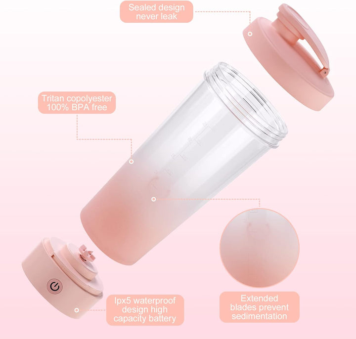Flintronic Přenosný elektrický šejkr na protein 800 ml, Růžová