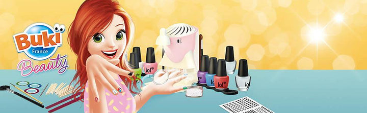 BUKI 5404 – Profesionální nehtové studio pro děti| 8 laků, UV sušička, zvětšovací lupa, světlo, 30 návrhů