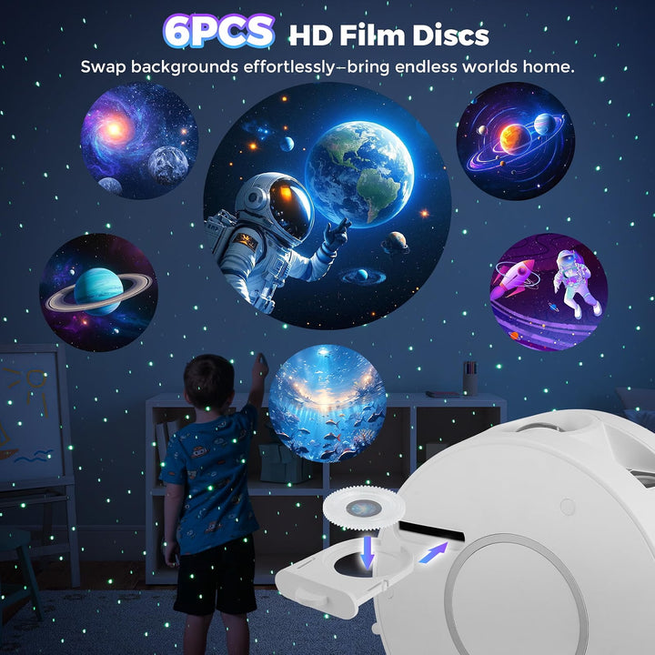 Galaxy and night sky projector - 6 image cassettes, Bluetooth speaker, app control