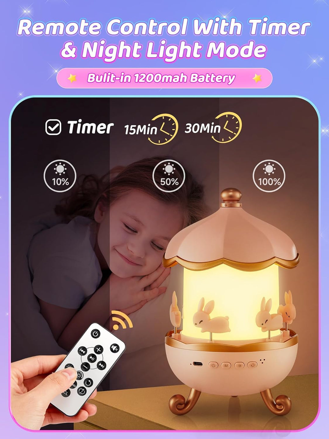 Carousel night sky projector with unicorn and little mermaid projection | A gift for girls