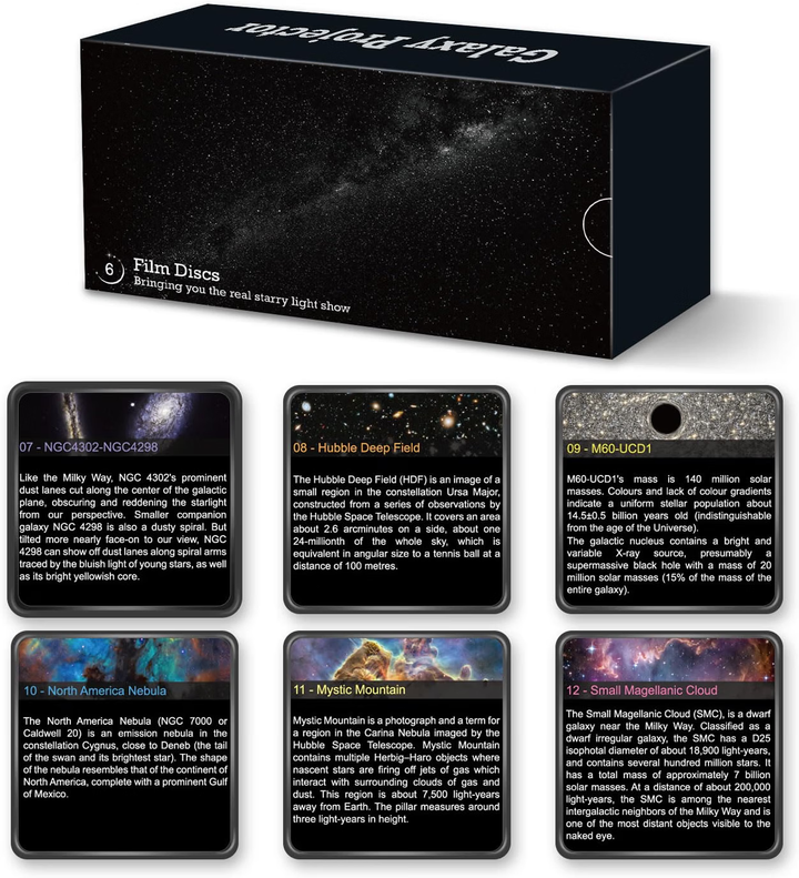 Zusatzset von Kassetten für den Projektor Galaxie im Astronautenstil (4. Generation) | 7 Kassetten mit Bildern in HD-Qualität