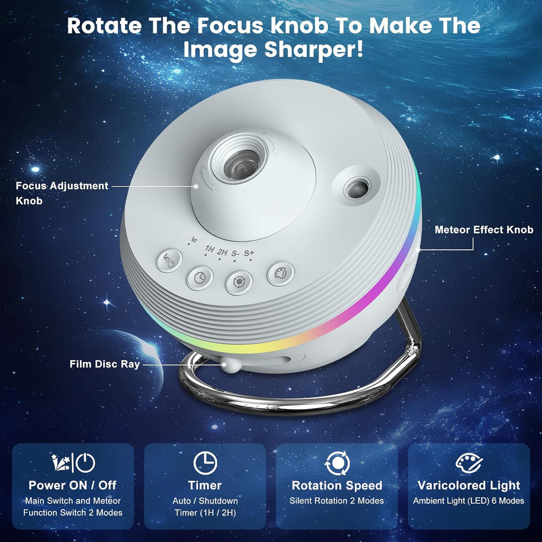 Galaxy Projector with Meteorite Function (5th Generation) | Home Planetarium - 13 Cassettes with 4K Images