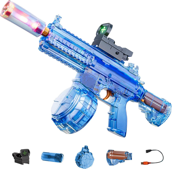 Elektrická vodní pistole M416 - světelné efekty, dostřel 8-10 m, 170 ml zásobník, 500 mAh baterie