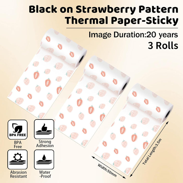 Replacement self-adhesive labels with strawberries for PHOMEMO T02 printer | 50mm x 3.5m