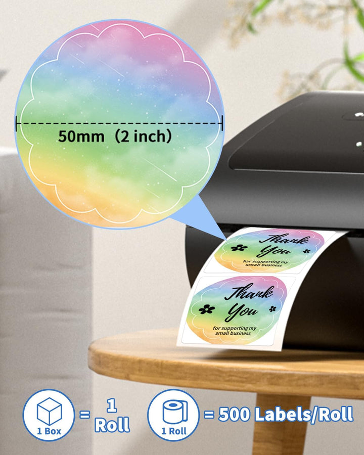 Replacement color labels for Phomemo D520BT printer, Rainbow print – 50 x 50 mm (2x2")