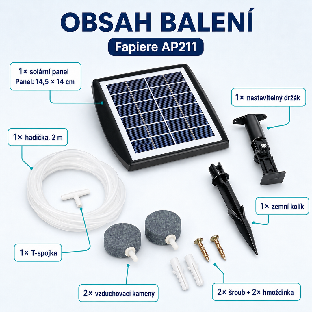 Fapiere Solar Pond Aerator AP211 – 2200 mAh battery, 2 operating modes, 2 W