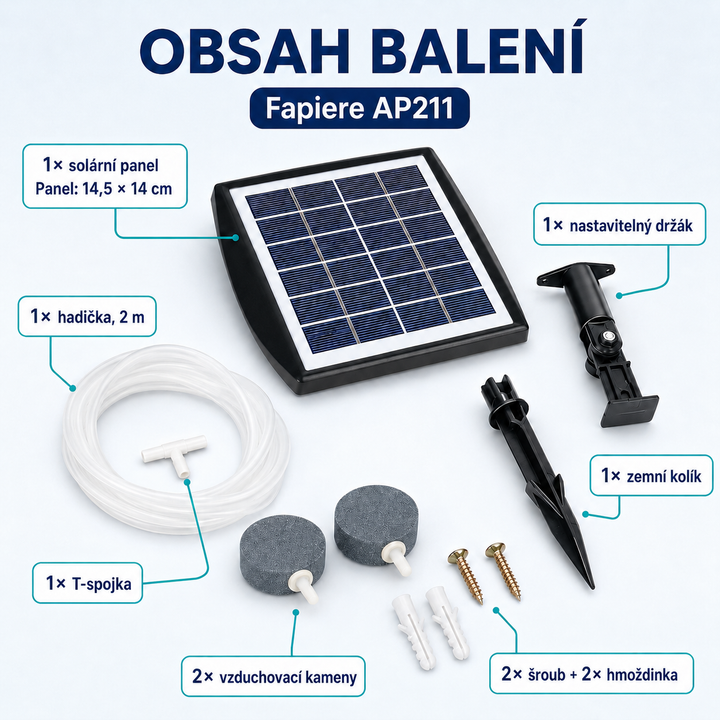 Fapiere Solar Pond Aerator AP211 – 2200 mAh battery, 2 operating modes, 2 W