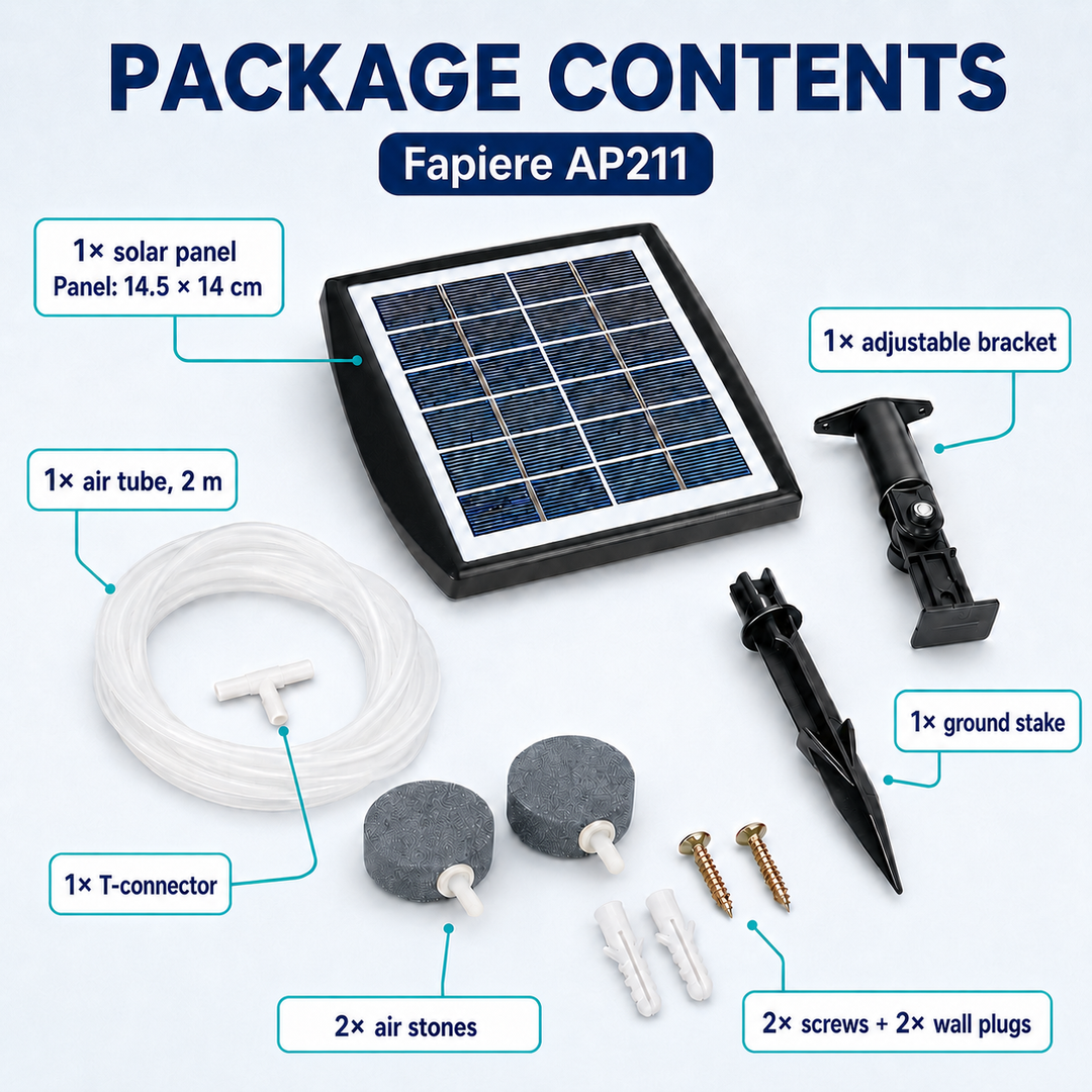 Fapiere Solar Pond Aerator AP211 – 2200 mAh battery, 2 operating modes, 2 W