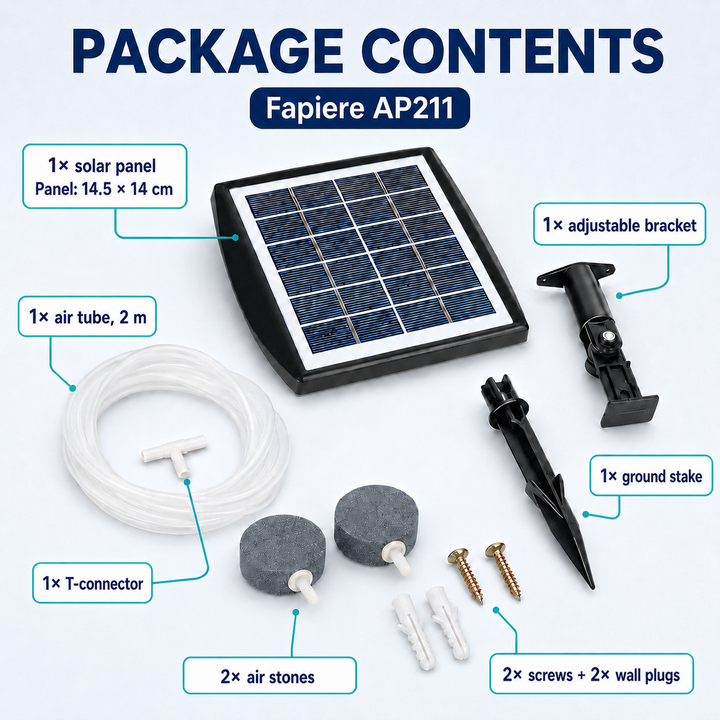 Fapiere Solar Pond Aerator AP211 – 2200 mAh battery, 2 operating modes, 2 W
