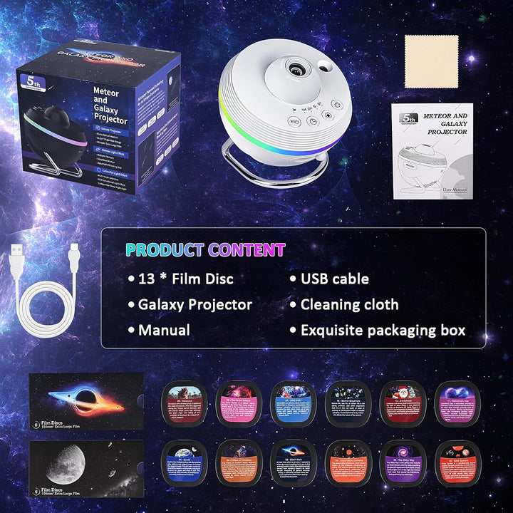 Galaxy Projector with Meteorite Function (5th Generation) | Home Planetarium - 13 Cassettes with 4K Images