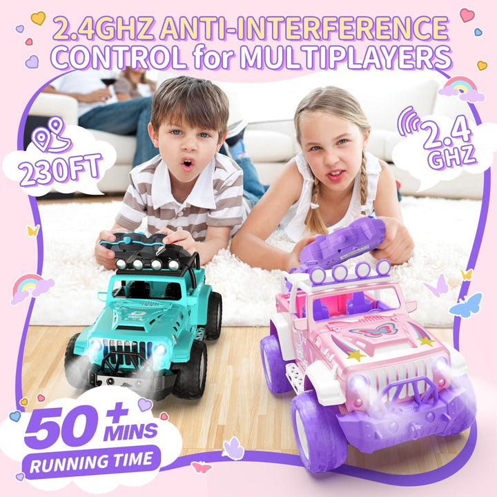 DEERC RC Auto s LED světly, mlhovým efektem a zvuky – terénní monstr truck pro děti