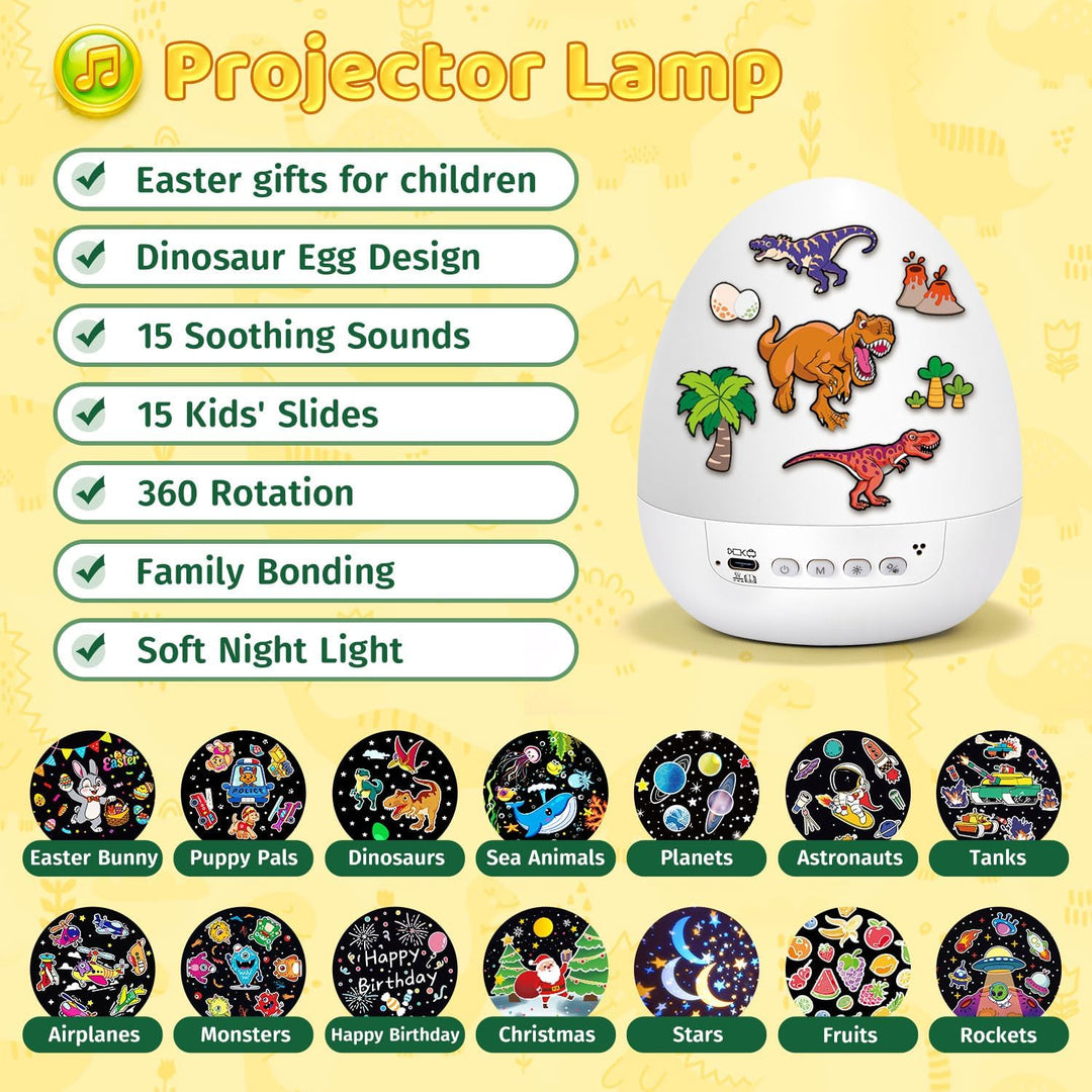 Dinosauří projektor pro děti s pohádkovými motivy, hudbou a kreativní sadou