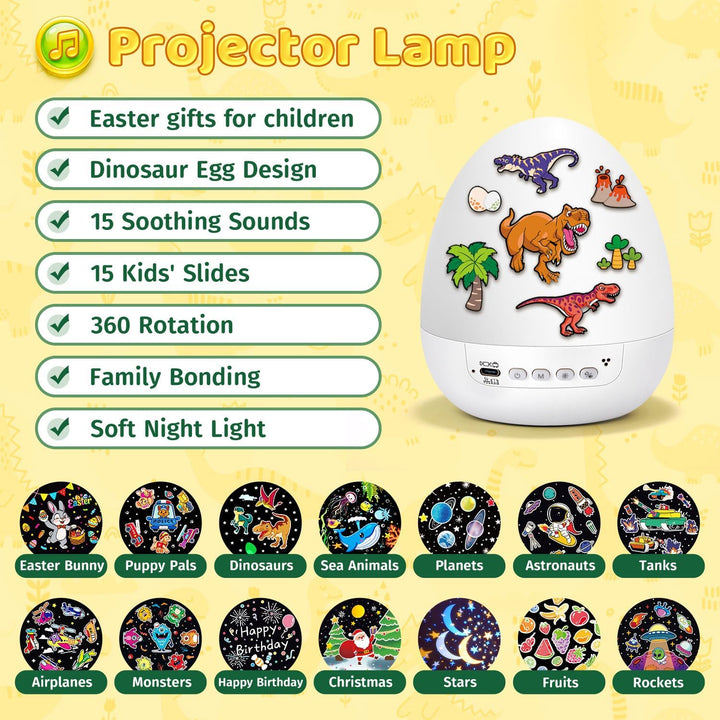 Dinosauří projektor pro děti s pohádkovými motivy, hudbou a kreativní sadou