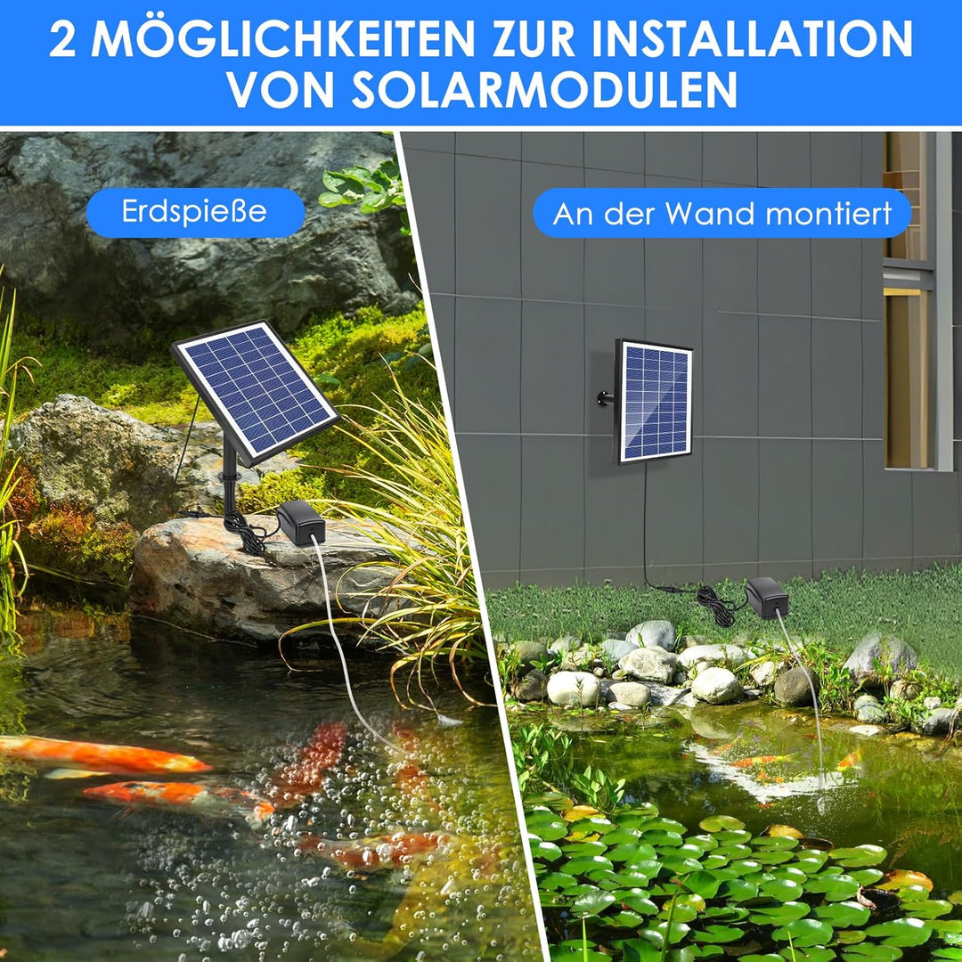 Fapiere Solární provzdušňovač jezírka – 6 W, až 1,2 l/min výkon, bezdrátový provoz