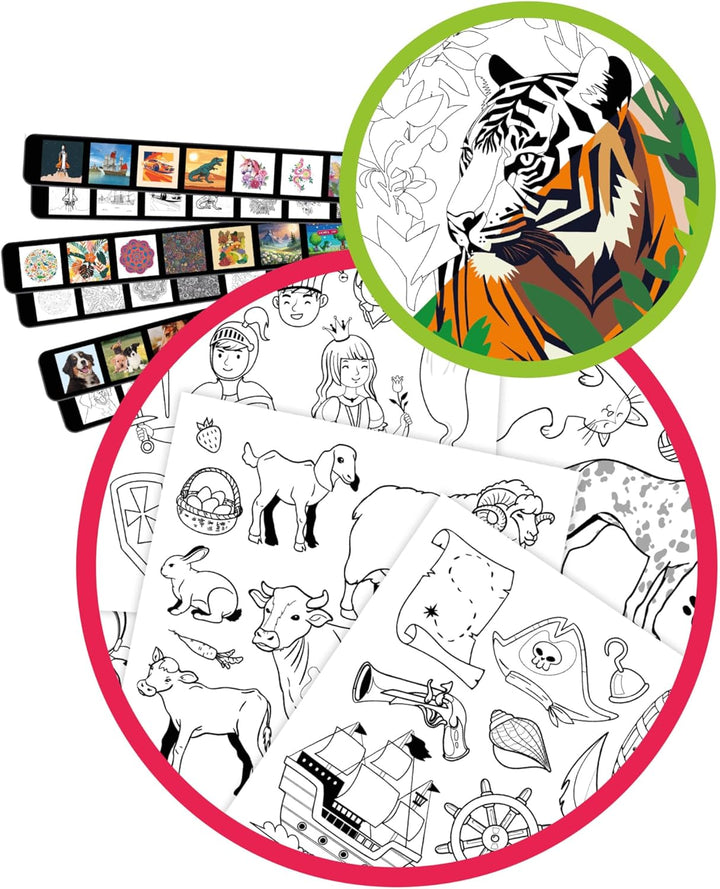 BUKI FK004 Dětský kreslící projektor | 30 obrázků, 200 motivů, 12 akvarelových pastelek a 8 fixů | Výškově nastavitelný a otočný projektor