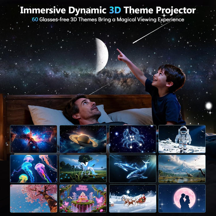 Holographic 3D Projector - 60 Dynamic Scenes, Bluetooth Speaker, Remote Control, Night Light