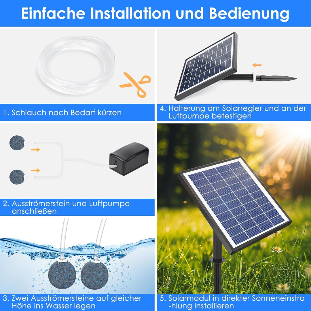 Fapiere Solární provzdušňovač jezírka – 6 W, až 1,2 l/min výkon, bezdrátový provoz