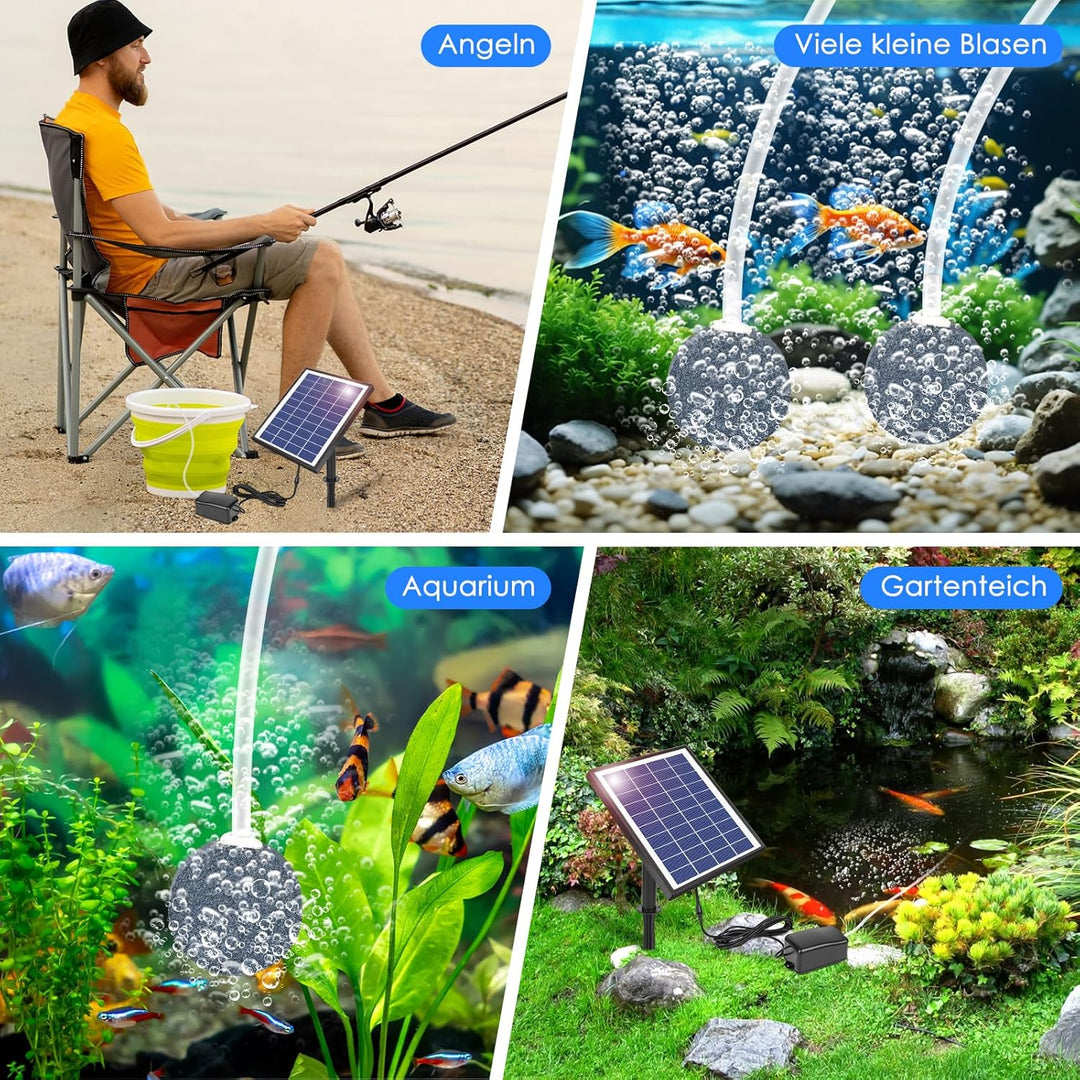 Fapiere Solární provzdušňovač jezírka – 6 W, až 1,2 l/min výkon, bezdrátový provoz