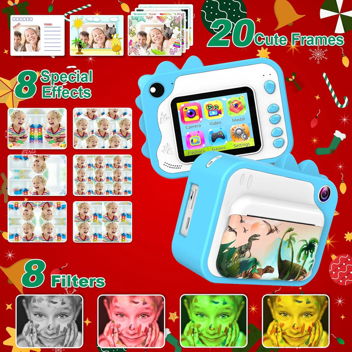 Uleway Kids Instant Camera with Instant Print | Dinosaur Theme