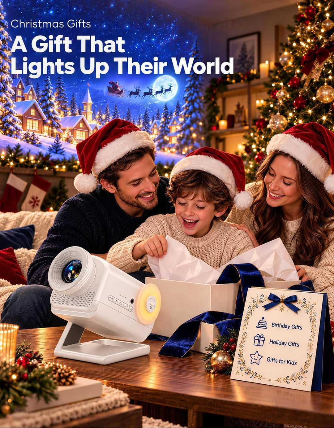 Holographic 3D Projector - 60 Dynamic Scenes, Bluetooth Speaker, Remote Control, Night Light