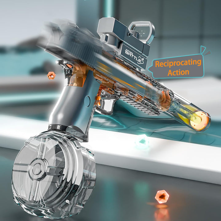 Electric Water Gun DESERT EAGLE – transparent design, light effects, range 8–10 m, 425 ml tank