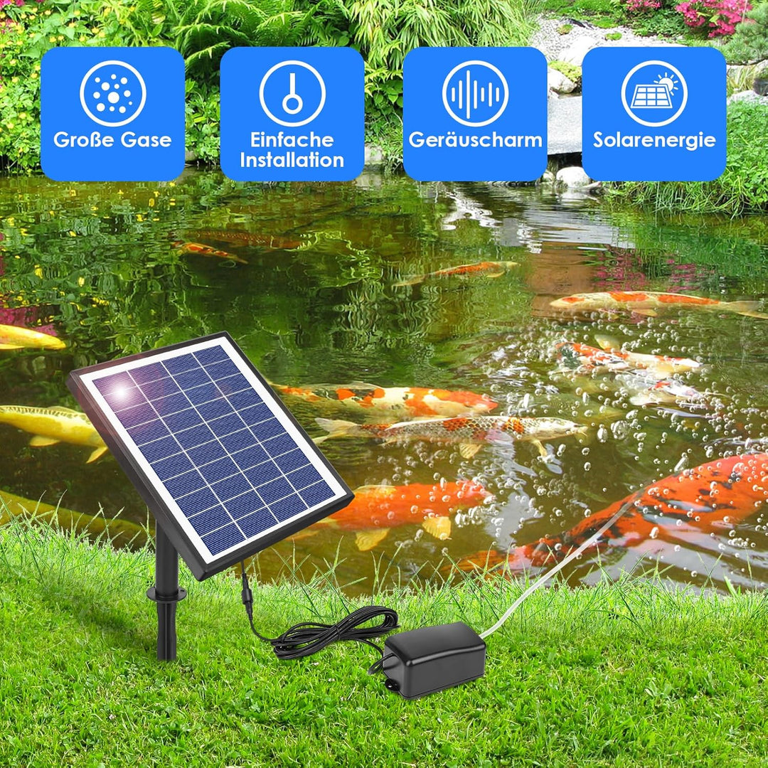 Fapiere Solární provzdušňovač jezírka – 6 W, až 1,2 l/min výkon, bezdrátový provoz