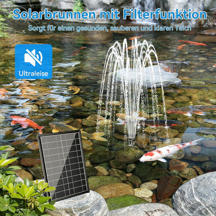 Solární jezírkový filtr s čerpadlem - 3600 mAh baterie, 10 trysek, 8 W panel