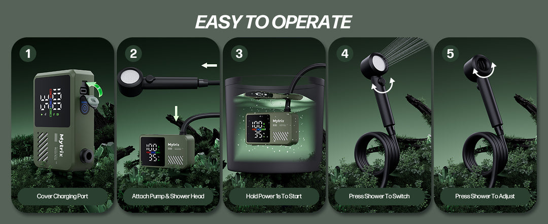 Mytrix Portable Camping Shower – High Water Pressure 10 l/min, 7800 mAh, and 4 Spray Modes